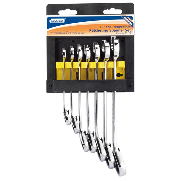DRAPER 7 Reversible Ratchet Combination Wrenches Set 51179.0