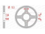 AFAM bakdrev 12224 - 428 i stål, kompatibelt med Yamaha TT-R 125. Teknisk ritning visar mått: 62 mm navhål, 80 mm bultcirkel, 10,5 mm bulthål.