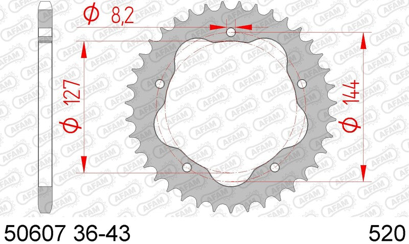 AFAM Steel Standard Rear Sprocket 50607 - 520 - Requires an AFAM Rear Sprocket Carrier