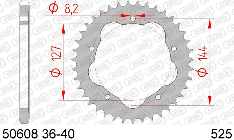 AFAM Steel Standard Rear Sprocket 50608 - 525 - Requires an AFAM Rear Sprocket Carrier