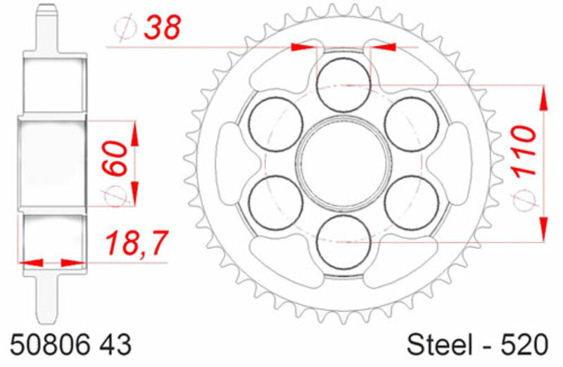 AFAM Steel Standard Rear Sprocket 50806 - 520