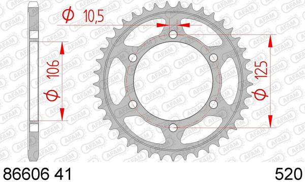 AFAM Steel Standard Rear Sprocket 86606 - 520 86606-41