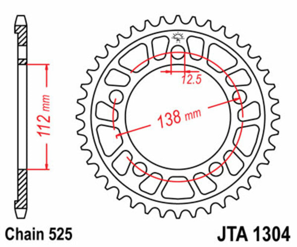 JT SPROCKETS Aluminium Ultra-Light Rear Sprocket 1304 - 525 JTA1304.44