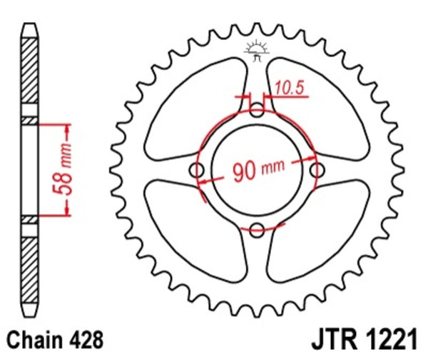 JT SPROCKETS Steel Standard Rear Sprocket 1221 - 428 JTR1221.44