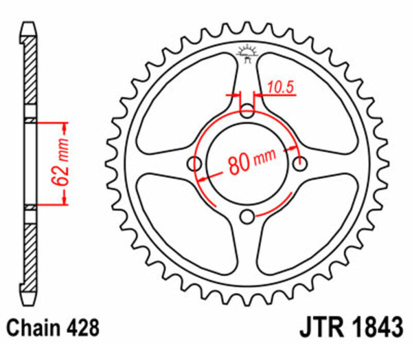JT SPROCKETS Steel Standard Rear Sprocket 1843 - 428 JTR1843.54