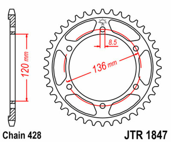 JT SPROCKETS Steel Standard Rear Sprocket 1847 - 428 JTR1847.55