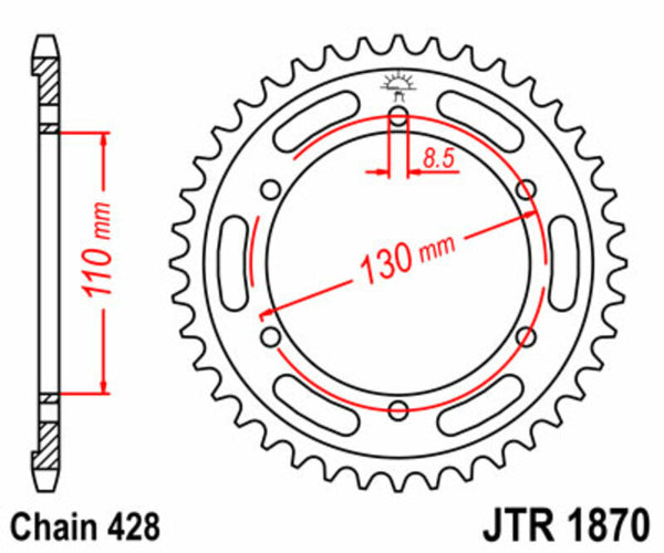 JT SPROCKETS Steel Standard Rear Sprocket 1870 - 428 JTR1870.44