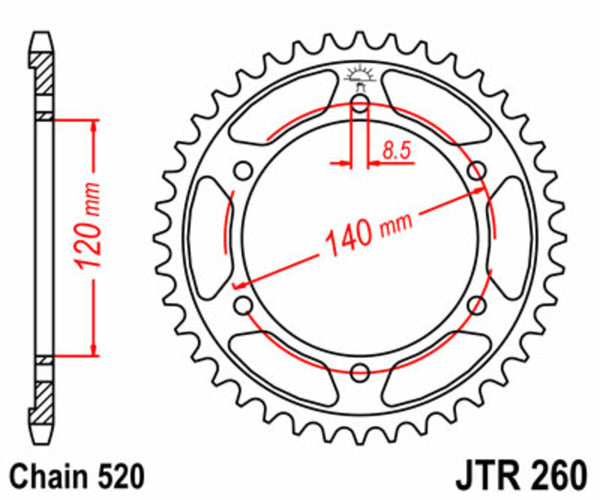 JT SPROCKETS Steel Standard Rear Sprocket 260 - 520 JTR260.38
