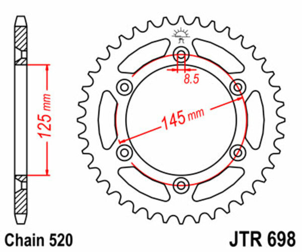 JT SPROCKETS Steel Standard Rear Sprocket 698 - 520 JTR698.44