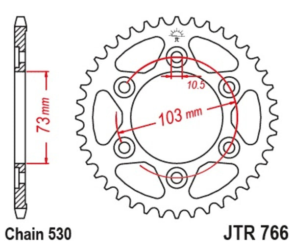 JT SPROCKETS Steel Standard Rear Sprocket 766 - 530 JTR766.43