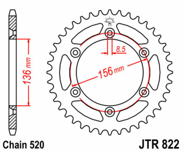 JT SPROCKETS Steel Standard Rear Sprocket 822 - 520 JTR822.48