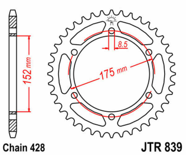JT Sprock's Steel Standard Rear Sprock 839 - 428 JTR839.53