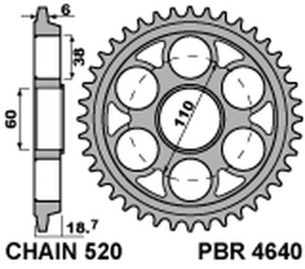 PBR Ultra-Light Aluminium Hard Anodized Rear Sprocket 4640 - 520 4640 38 LD
