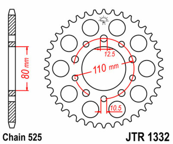JT SPROCKETS Steel Standard Rear Sprocket 1332 - 525 JTR1332.44