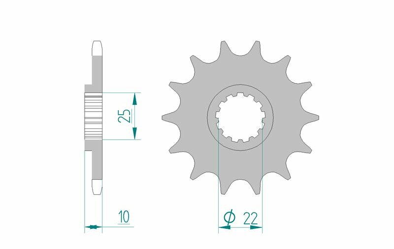 AFAM Steel Standard Front Sprocket 21510 - 520 med teknisk ritning. Passar Aprilia Pegaso 650, Derbi Mulhacen 660 och Yamaha XT 660 modeller.