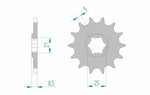 Teknisk ritning av AFAM Steel Standard Front Sprocket 24302 - 520 med detaljerade mått. Reservdel för Husqvarna och Kawasaki modeller.