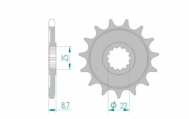 AFAM Stål Standard Framdrev 28405 - 525 för Kawasaki motorcyklar. Hållbart ståldrev med 14 tänder och 22 mm innerdiameter, idealiskt för prestanda och lång livslängd.