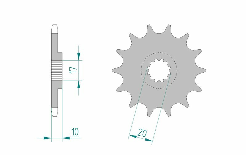 AFAM Steel Standard Front Sprocket 94301 - 520 teknisk ritning med mått och tandprofil för reservdelar.