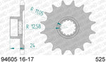 AFAM Steel Standard Front Sprocket 94605 - 525 med tekniska mått och specifikationer. Passar flera MV Agusta-modeller inklusive Brutale, F3 och Turismo Veloce.