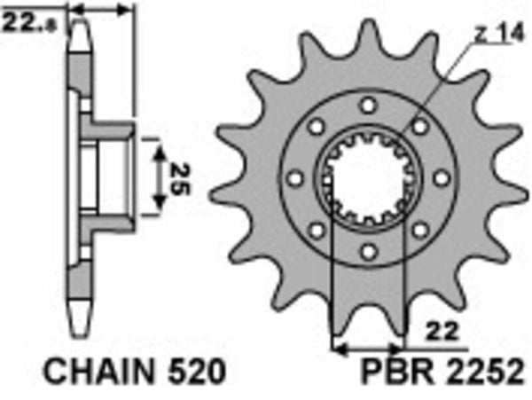 PBR Steel Standard Front Sprocket 2252 - 520 2252 17 18NC