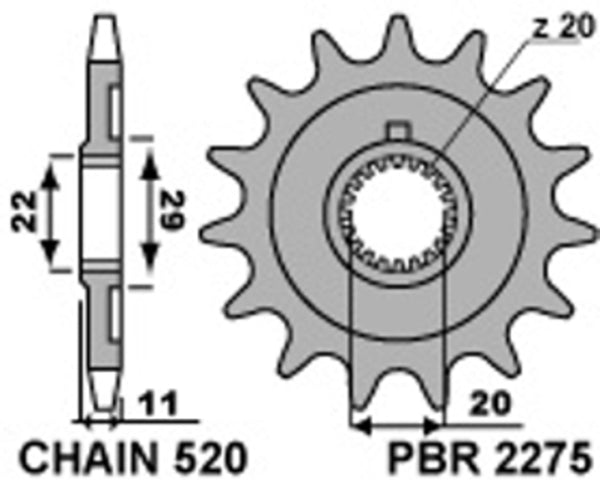 PBR Steel Standard Front Sprocket 2275 - 520 2275 13 18NC