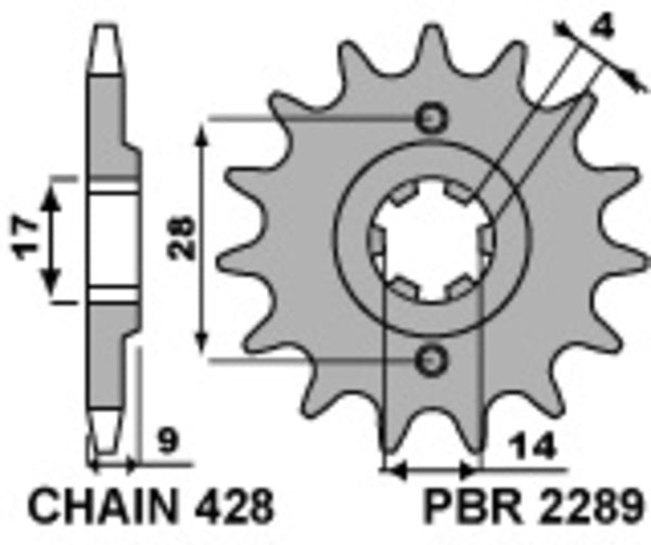 PBR Steel Standard Front Sprocket 2289 - 428 2289 14 18 NC