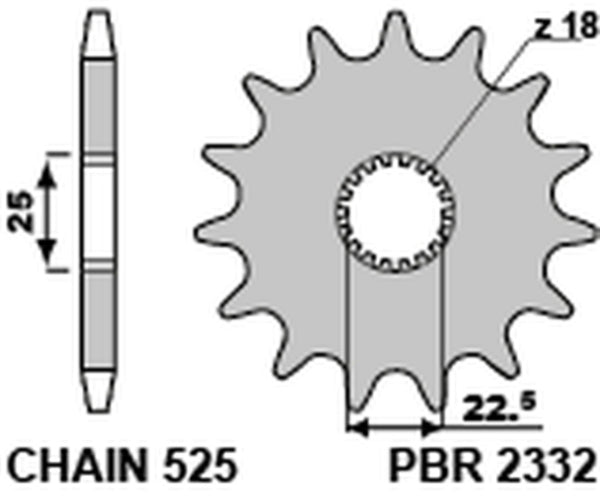 PBR Steel Standard Front Sprocket 2332 - 525 2332 17 18NC