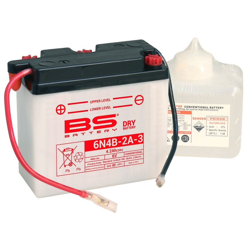 BS Battery Konventionellt Batteri med Syrapaket - 6N4B-2A-3