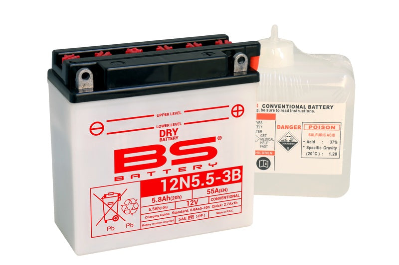 BS Battery Konventionellt Batteri med Syrapack - 12N5.5-3B