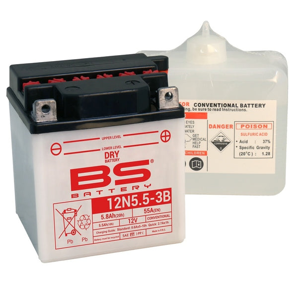 BS Battery Konventionellt Batteri med Syrapack - 12N5.5A-3B