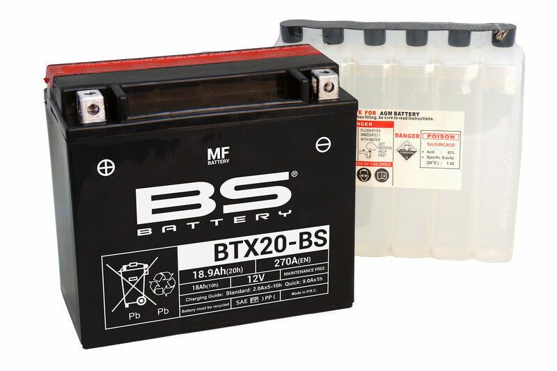 BS Battery Underhållsfritt Batteri med Syrapaket - BTX20-BS