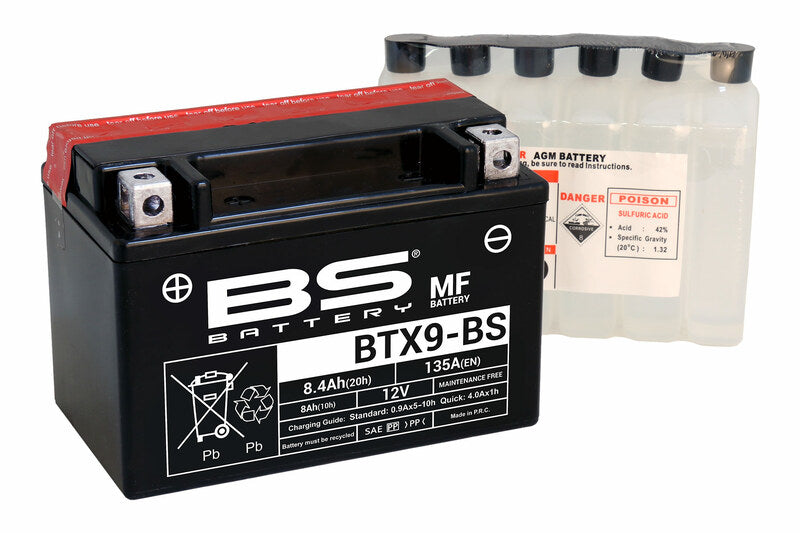 BS Battery Underhållsfritt Batteri med Syrapack - BTX9-BS