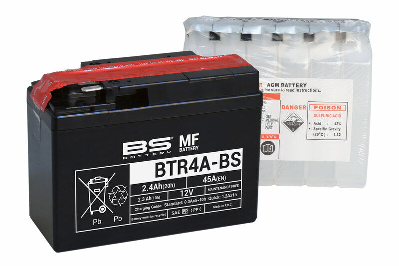 BS Battery Underhållsfritt Batteri med Syrapaket - BTR4A-BS