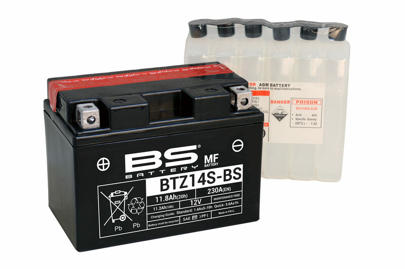 BS Battery Underhållsfritt Batteri med Syrapack - BTZ14S-BS