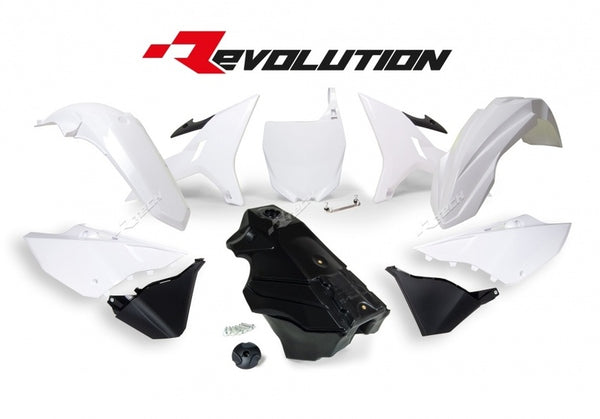 RACETECH Revolution Plastic Kit + Gas Tank Black/White Yamaha YZ125/250 R-KITYZ0-BN0-016