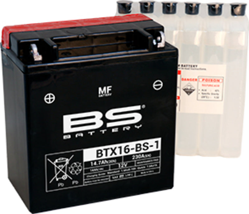 BS BATTERY BATTERY MAINTENANCE FREE WITH ACID Pack-BTX16-BS-1