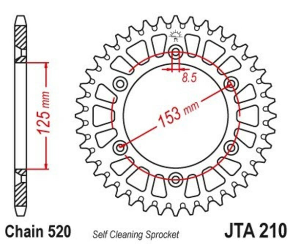 JT SPROCKETS Aluminium Ultra-Light Self-Cleaning Rear Sprocket 210 - 520 JTA210.40BLK