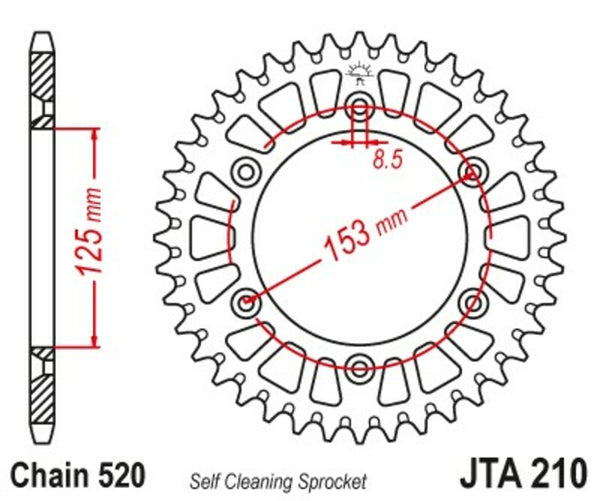 JT SPROCKETS Aluminium Ultra-Light Self-Cleaning Rear Sprocket 210 - 520 JTA210.49BLK