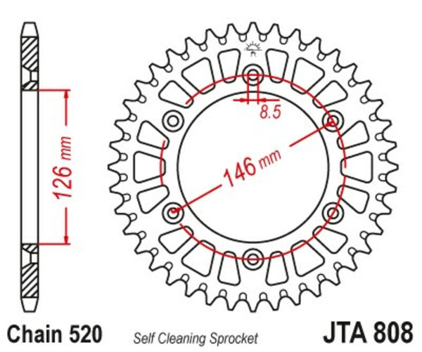 JT SPROCKETS Aluminium Ultra-Light Self-Cleaning Rear Sprocket 808 - 520 JTA808.49BLK