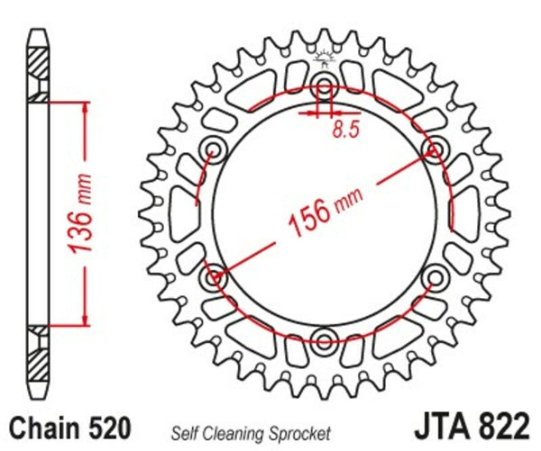 JT SPROCKETS Aluminium Ultra-Light Self-Cleaning Rear Sprocket 822 - 520 JTA822.45BLK