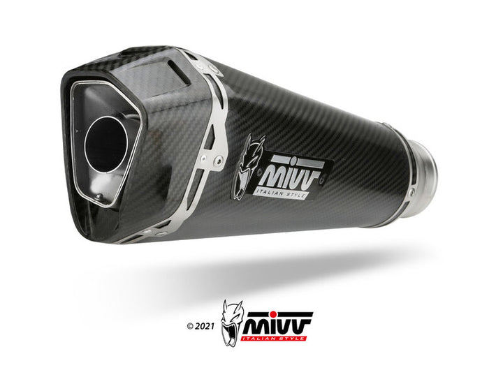 MIVV Delta Race Full Exhaust System i kolfiber för Yamaha MT-09/SP/FZ-09 Y.066.LDRC med sportig design och hög prestanda. Perfekt för motorcykeltillbehör.