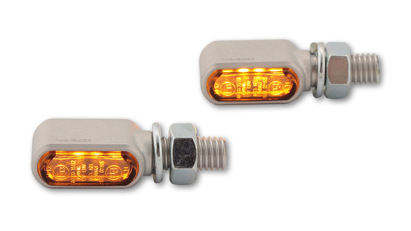 Highsider CNC LED Indicators Little Bronx, Silver, Tinted Glass, E-Approved, (Pair) 204-2861