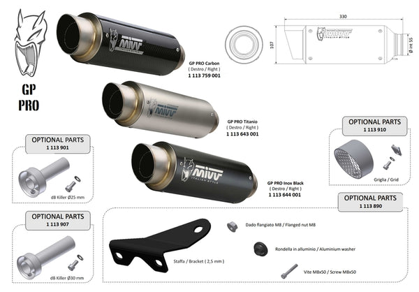 MIVV GP Pro Universal Silencer - Right Side 00.73.KU.001.SXBP