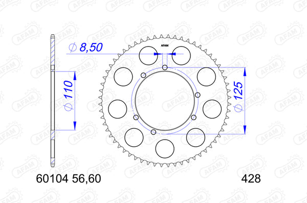 AFAM Aluminium Rear Sprocket 60104 - 428 60104-60