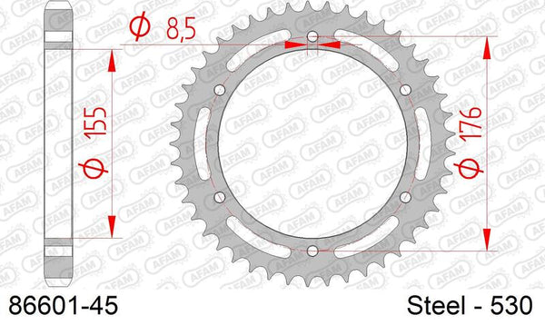 AFAM Steel Standard Rear Sprocket 86601 - 530 86601-45