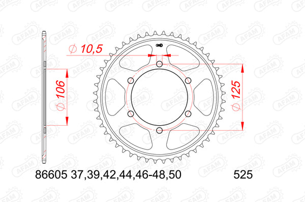 AFAM Steel Standard Rear Sprocket 86605 - 525 86605-44