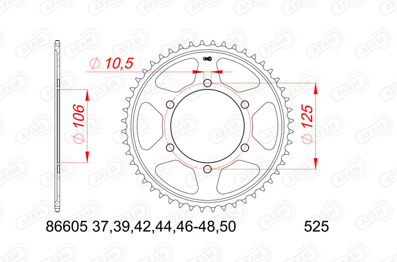 AFAM Steel Standard Rear Sprocket 86605 - 525