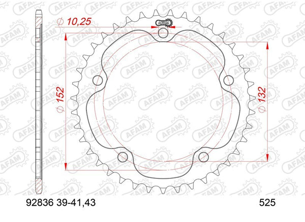 AFAM Steel Standard Rear Sprocket 92836 - 525 92836-39