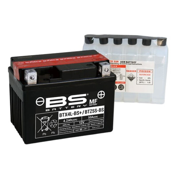 BS Battery Maintenance-Free Battery with Acid Pack - BTX4L+ / BTZ5S 