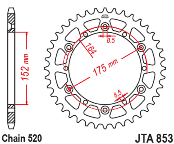 JT SPROCKETS Aluminium Ultra-Light Rear Sprocket 853 - 520 JTA853.46BLK